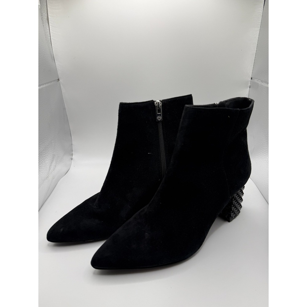 Antonio Melani Kinsley Womens US 7 M Boots Black Leather Block Heel Ankle Bootie